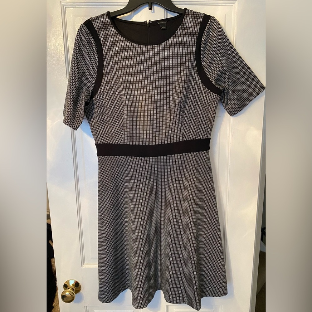 Ann Taylor Womens Dress Size 8 Black White Houndstooth Fit & Flare Ponte Knit